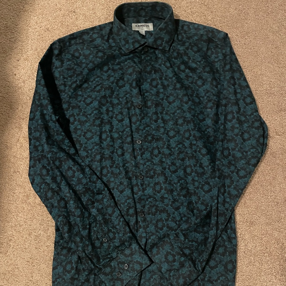 Dark Green & Black Floral Express Dress Shirt